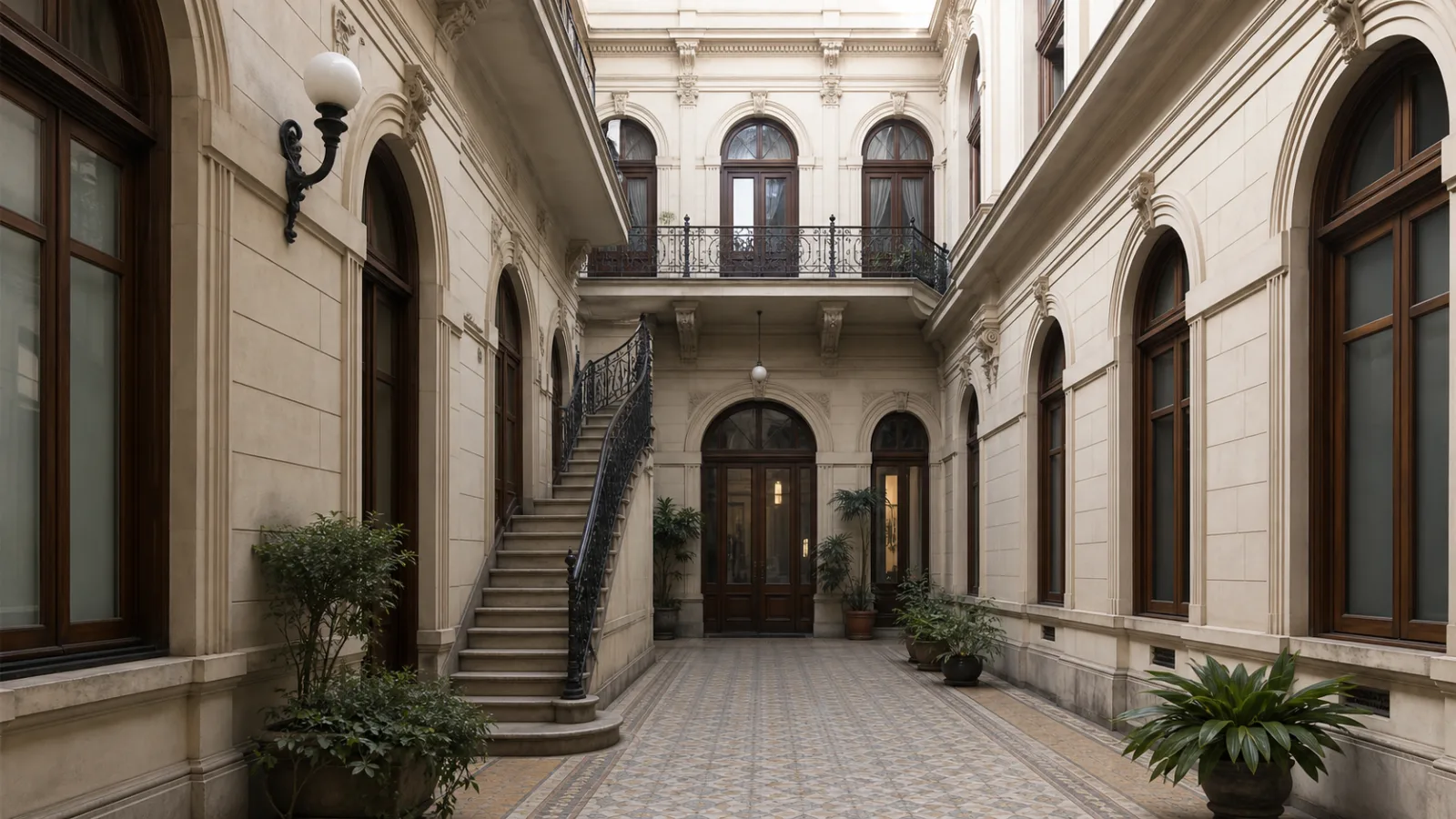 Patio interior de arquitectura cívica neoclásica